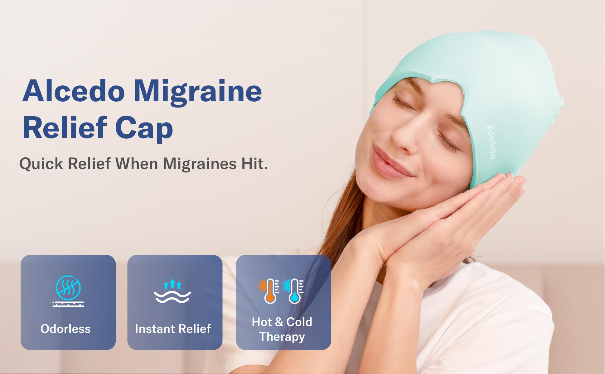 Alcedo Migraine Relief Cap, Hot & Cold Headache Hat Gel Ice Pack Mask, Face Compress Heating Cooling Head Wrap for Stress, Sinus, Puffy Eyes & Hangover