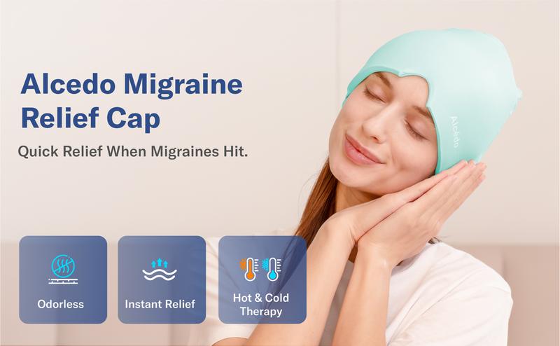 Alcedo Migraine Relief Cap, Hot & Cold Headache Hat Gel Ice Pack Mask, Face Compress Heating Cooling Head Wrap for Stress, Sinus, Puffy Eyes & Hangover