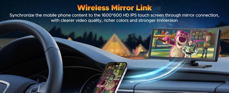 【Valentines】9.26" Automotive Wireless CarPlay In-Car Screen – Comes with a Dash Cam Featuring a 2.5K Front Camera and 1080P Rear Camera, Rearview Assistance, Voice Calls and Navigation,  Bluetooth, and AUX Audio Output. Suitable for Vehicle Upgrades