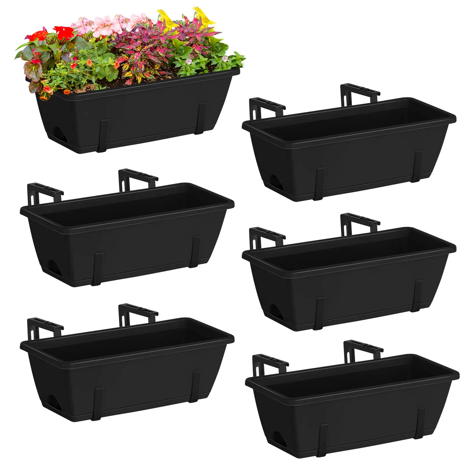 Deck Hanging Planters for Railings, 16.9 Inch Balcony Planters Railing Hanging with Adjustable Brackets, Deck Railing Planter Boxes Window Boxes Planters, for Outdoor Fence Garden Patio Plants
