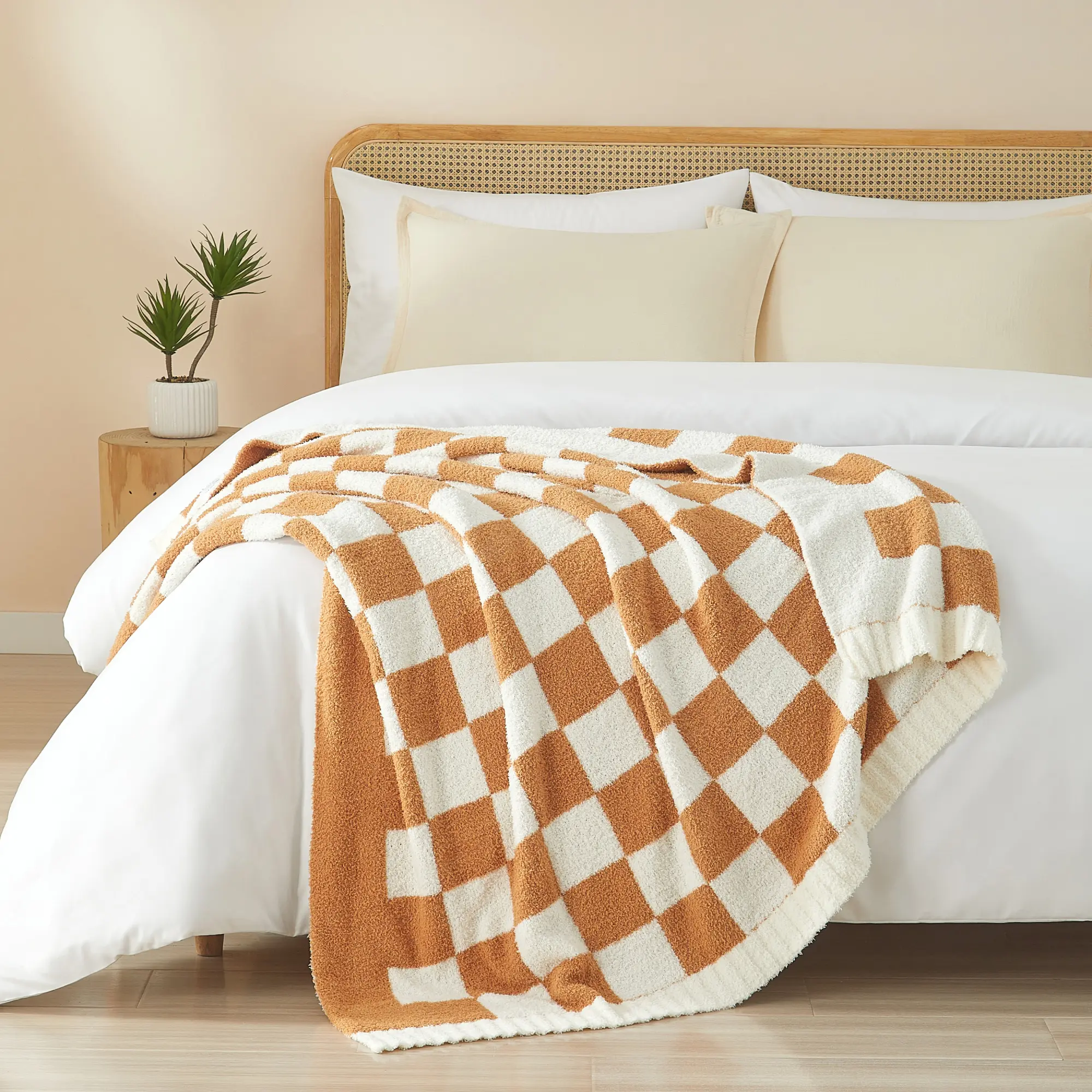 CGK | Cozy Knit Throw Blanket -  Checkered Blanket for Couch, Bed, Sofa, Chair - Lightweight Warm Double Sided Knit - All Season Cozy, Fuzzy, Anti-Static Microplush Blanket - 50x60