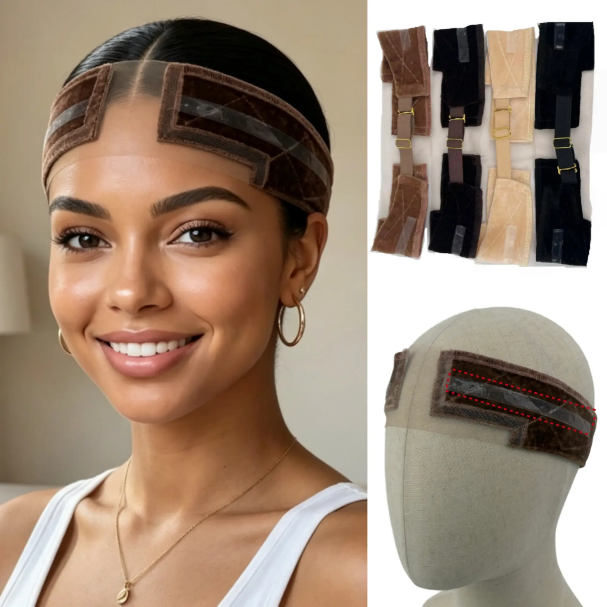 Unisex Silicone Velvet Wig Grip Band - Adjustable, Non-Slip Secure Hold Accessory for Lace Front Wigs, Lace Front Wig