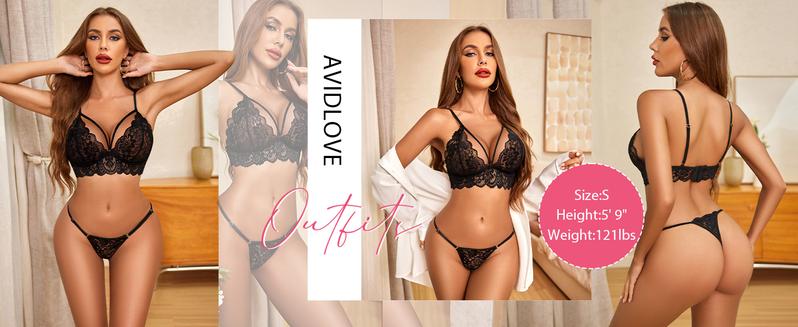 Avidlove Womens Lingerie 2 Piece Lace V Neck Bra and Panty Sets