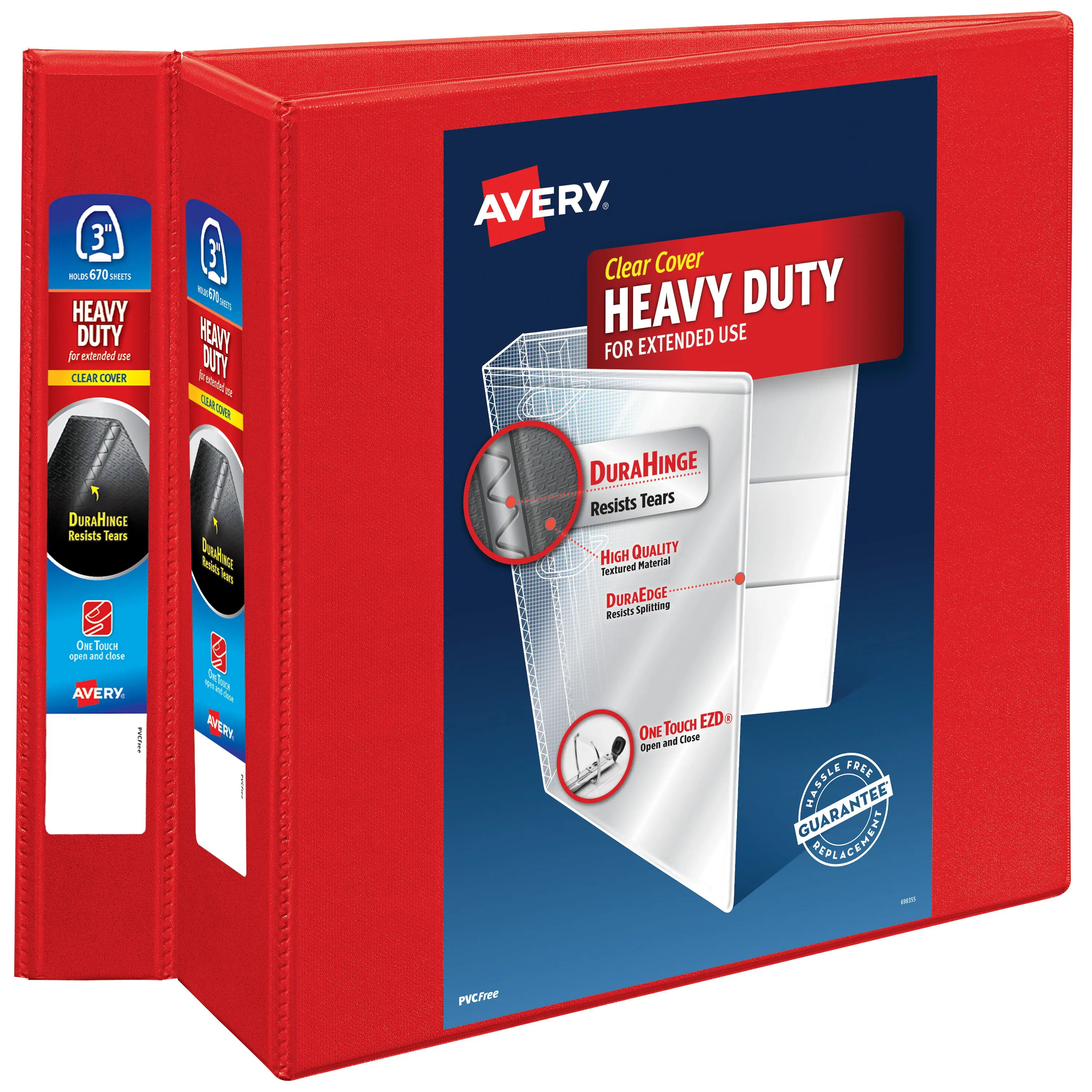 Avery Heavy-Duty View Document Binders, 3-Inch 1-Touch EZD Rings, 2 Red Binders (46044), Document Binder