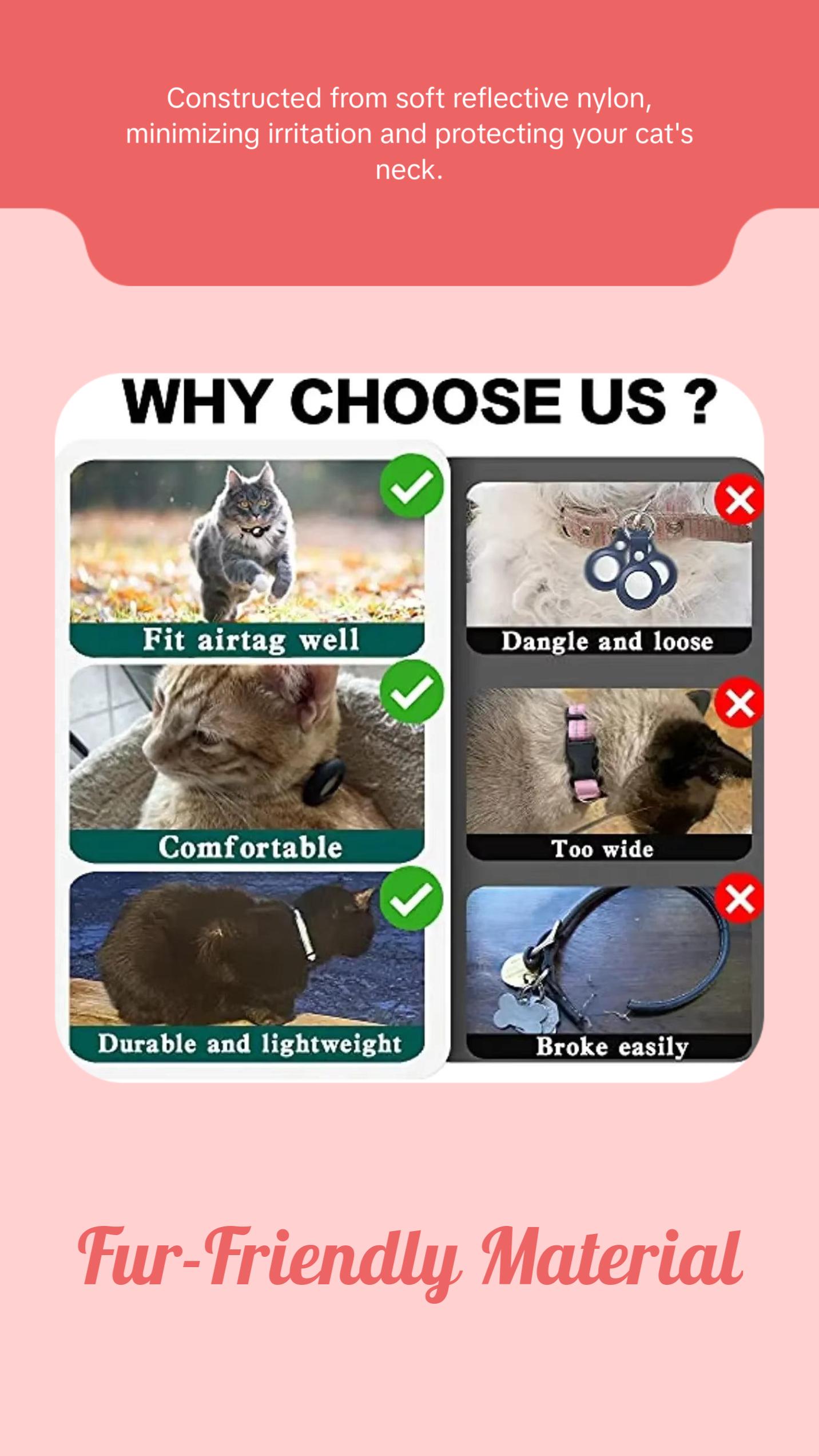 ATUBAN Airtag Cat Collar Breakaway, Reflective Kitten Collar with Apple Air Tag Holder and Bell for Girl Boy Cats, 0.4 Inches