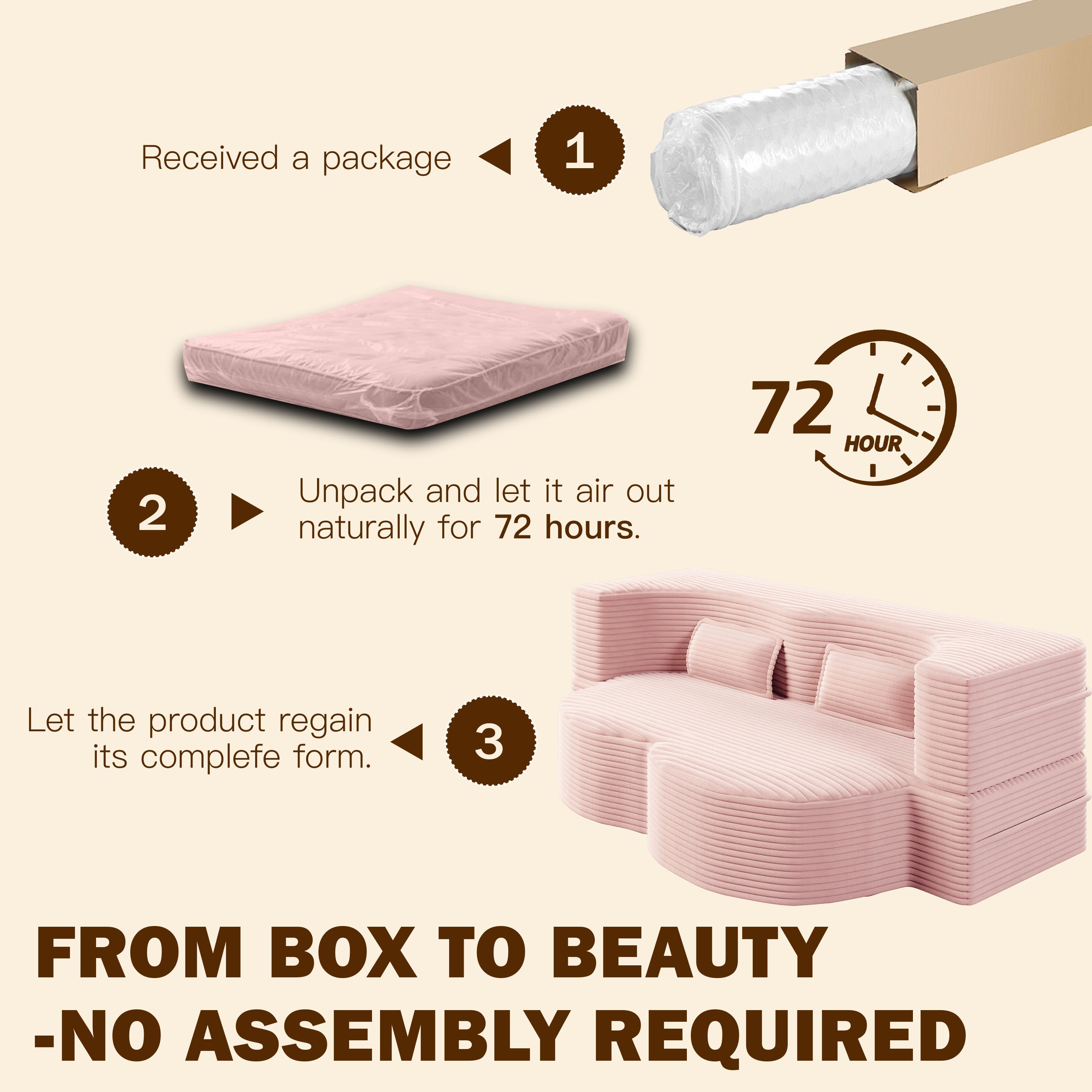 Eyisean 78in Corduroy Upholstered Padded Seat Sleeper Sofa Bed - Modern 2-in-1 Full-Size Foldable Durable Polyurethane Foam Mattress with 2 Pillows, Boneless Couch for Living Room/Dorms, 78"l x 54"w x 30"h, No Assembly Required for Everyday Relaxation