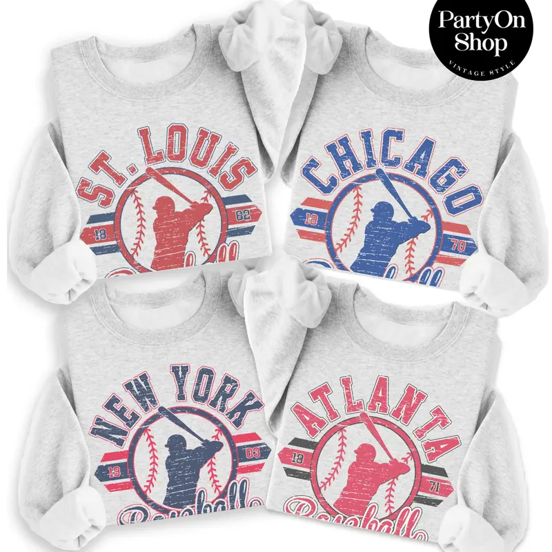 Vintage Baseball Sweatshirt Retro Established City Baseball Pullover Sports Unisex Crewneck Sweatshirts Sublimation Print Casual Graphic Top