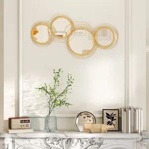 HOMCOM Metal Wall Art Modern Mirror Decor Home Hanging Wall Sculptures for Living Room Bedroom Dining Room, Gold