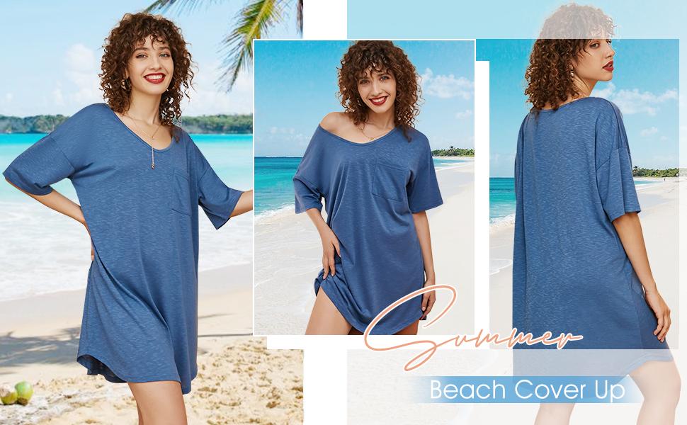 EKOUAER Womens Tshirt Nightgown Cotton V Neck Sleepshirts Comfy Casual Nightshirt for Women Fit Womenswear Comfortable Loose Oversized Loungewear