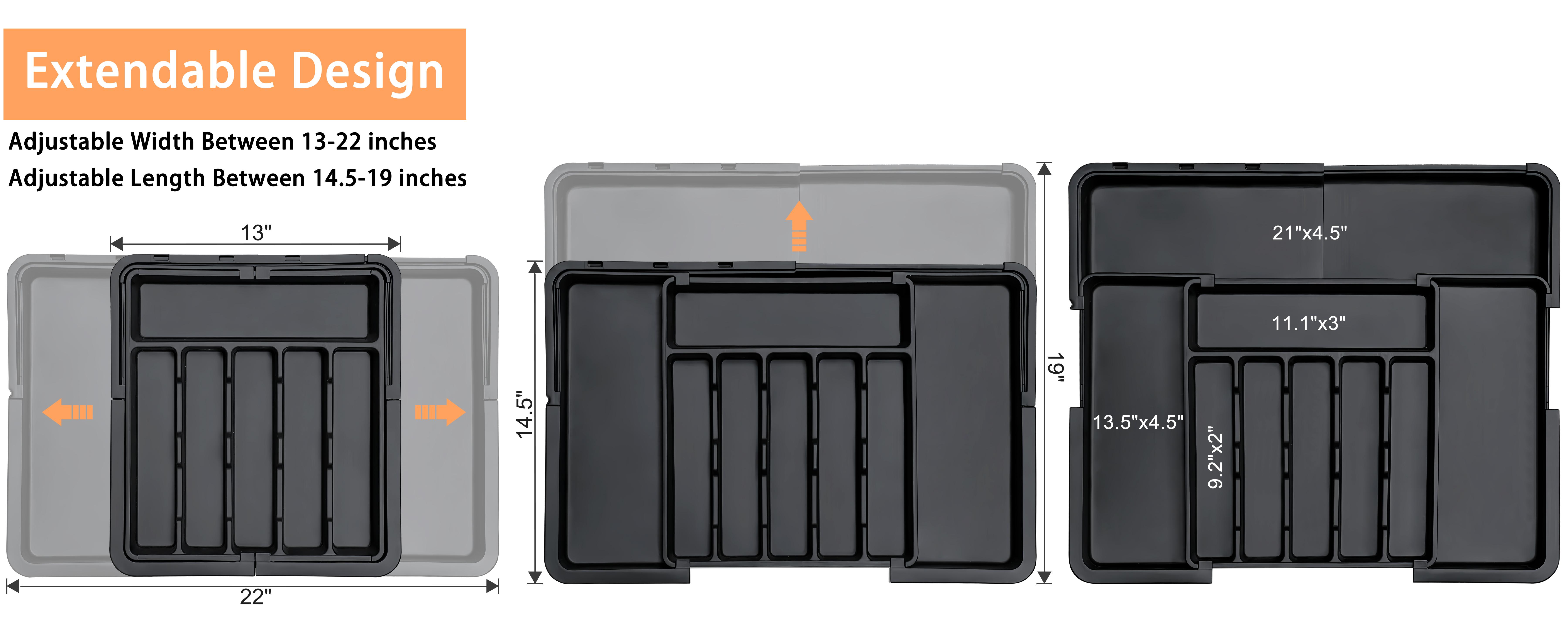 【SUHOPE】【Holiday Deal】Silverware Organizer Expandable Kitchen Utensil Drawer Organizer with 9 Compartment Large Cutlery Organizer Tray for Forks Knives 13" - 22"W ,14.5" - 19"L