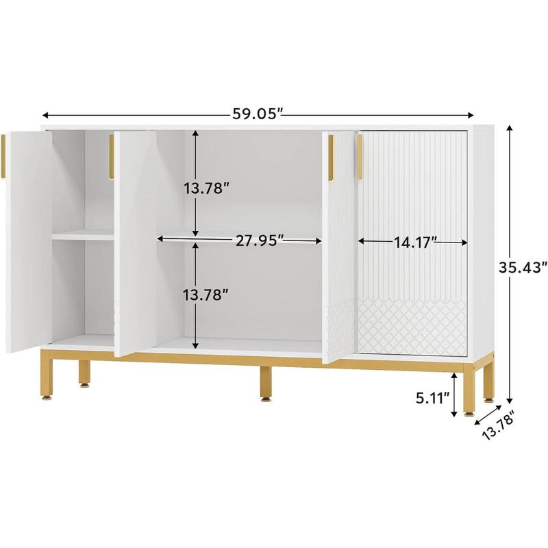 Tribesigns Modern Storage Cabinet, 59 Inch Sideboard Buffet Cabinet with 4 Doors & Gold Metal Base,for Entryway, Living Room, Dining Room Tribesigns Modern Storage Cabinet, 59 Inch Sideboard Buffet Cabinet with 4 Doors & Gold Metal Base,for Entryway, Living Room, Dining Room