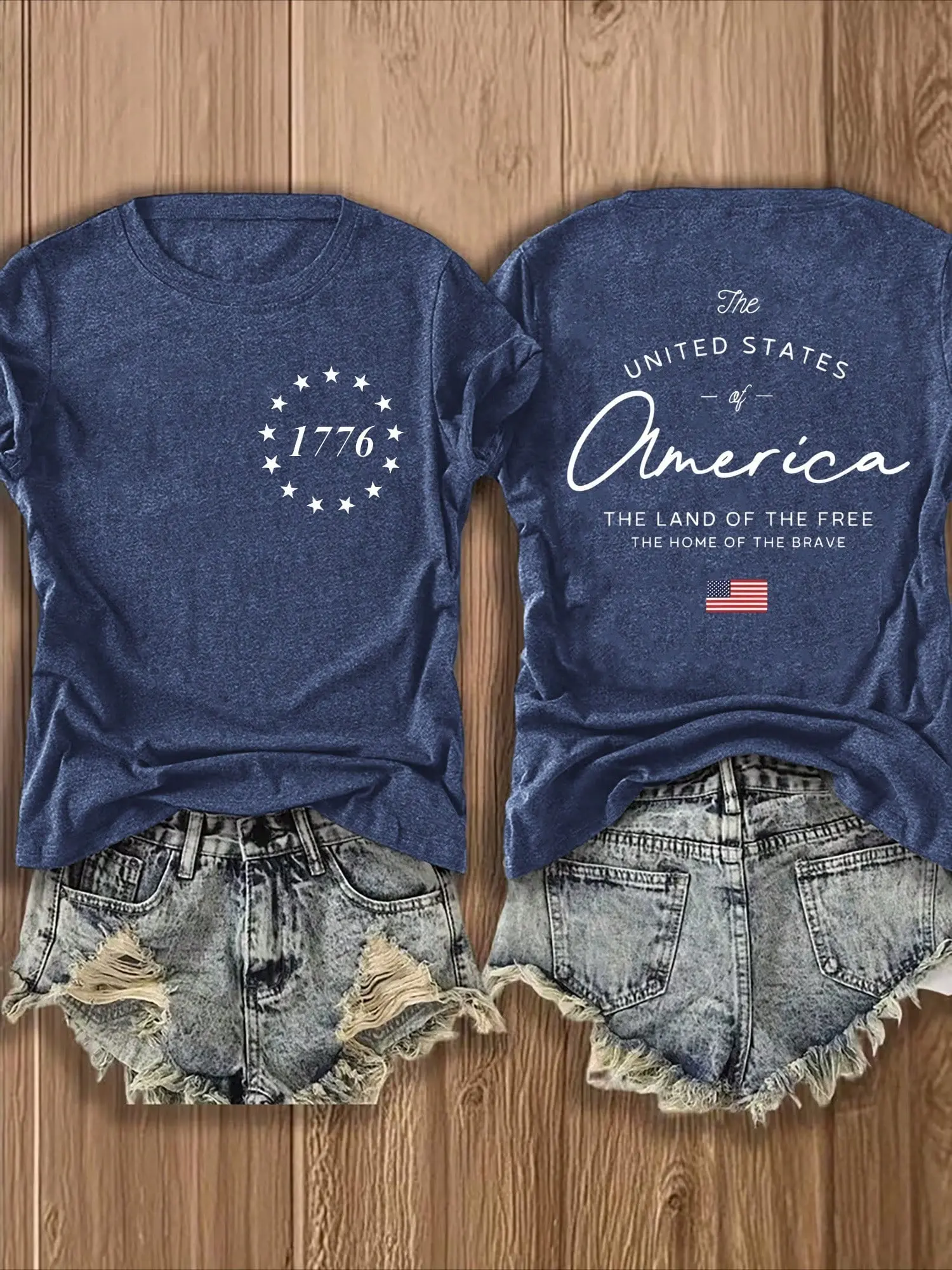 Women's 1776 USA Patriotic Graphic-Print Sports Top, Apricot 4th Of July Vacation Piece, Breathable Summer Outdoor Clothing, Tshirt, Flag, Casual Wear