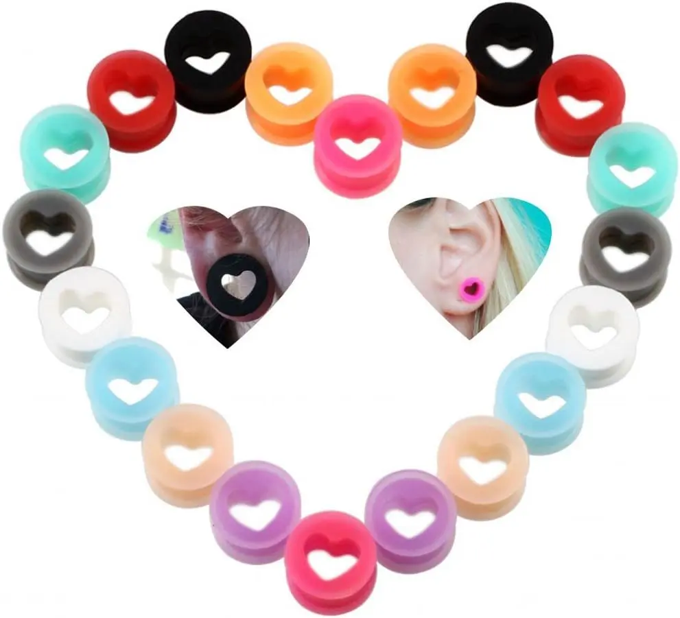 20Pcs Heart Shape Soft Flexible Silicone Ear Plugs, Double Flared Flesh Tunnels for Ear Care, Double Flared Expander, Other, Unisex, Snug Ear Plugs