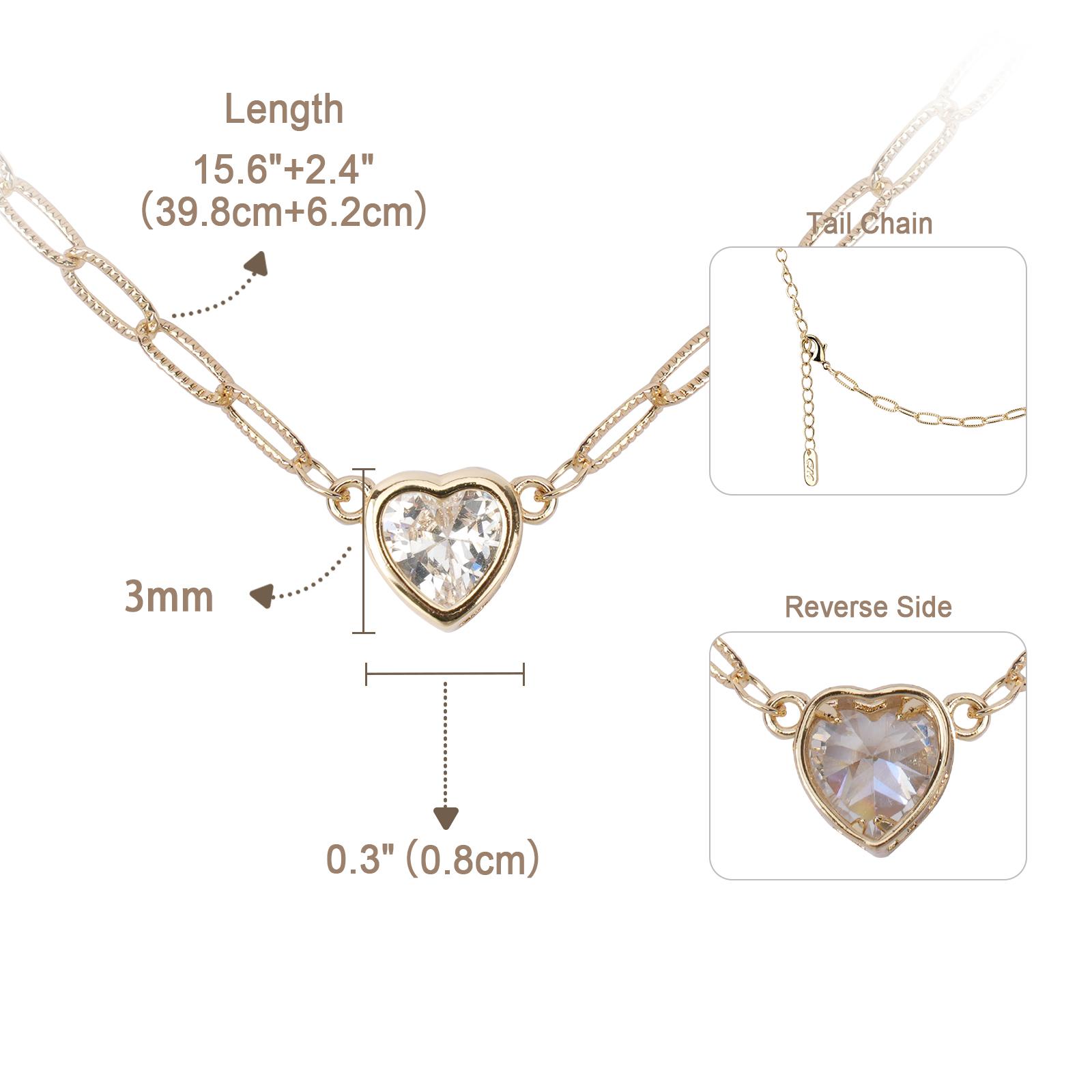 MEIITRUE 14K Gold Plated Heart Necklace for Women, Dainty Zirconia Paperclip Chain Necklace, Pefect Birthday Jewelry Gift for Girls