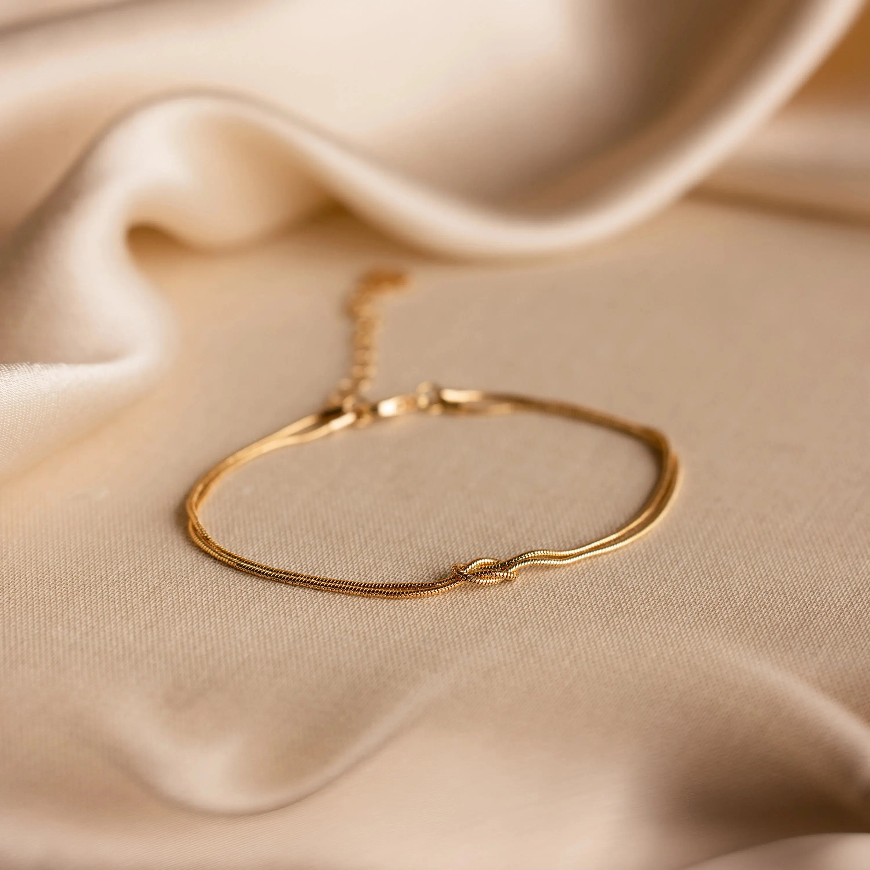 Love Knot Bracelet by Caitlyn Minimalist - Dainty Double Snake Chain Bracelet in Gold & Silver - Friendship Jewelry - Anniversary Gift for Her