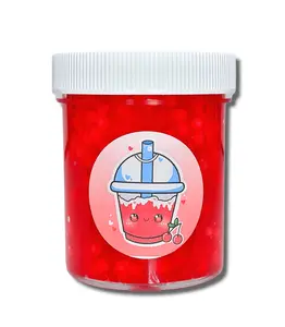 Cherry Slushy Handmade Crunchy Slime – Pellet-Filled Clear Slime with Fresh Cherry Scent & Themed Charm, Sensory Play for Ages 8+ – Hoshimi Slimes