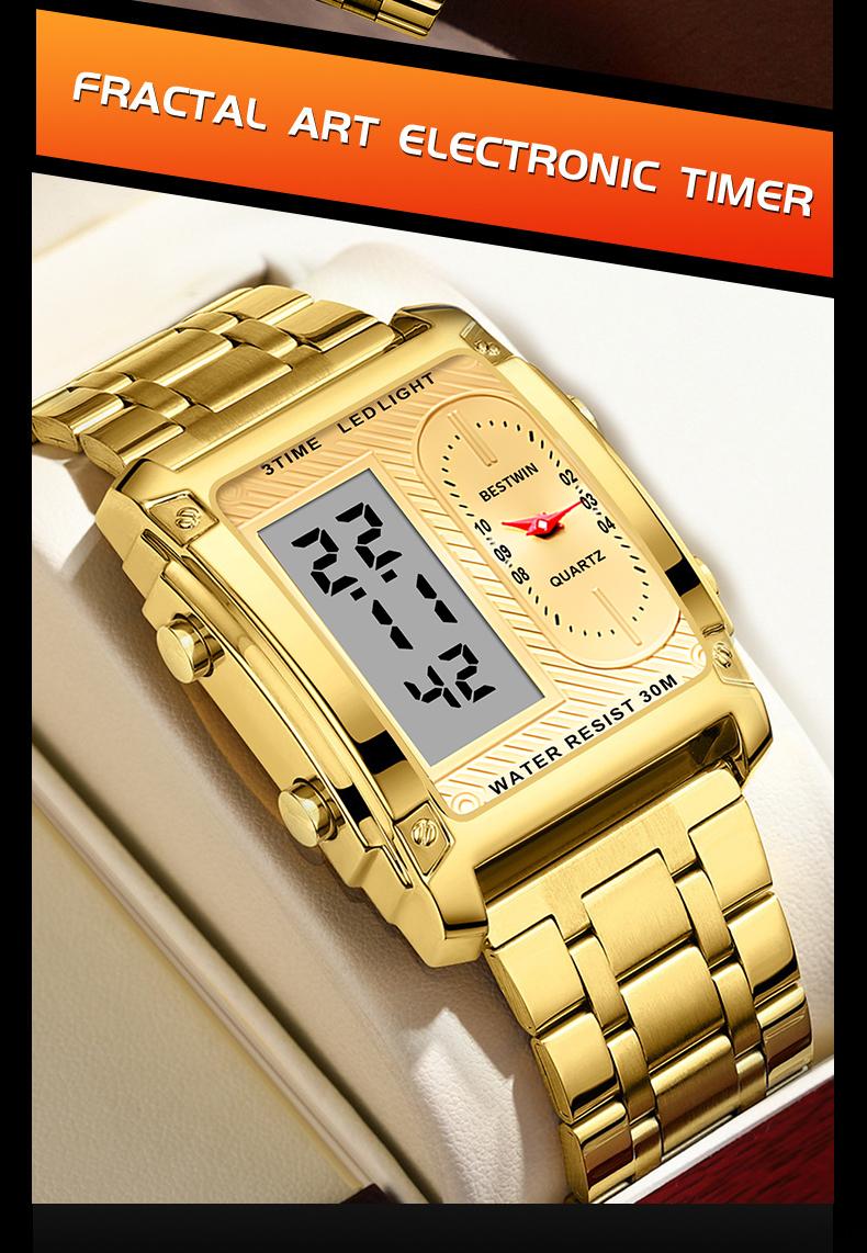 men's square creative dual-movement multifunctional sports watch, featuring a luxurious triple-time design, water resistance, luminous dial, ​Exuding a minimalist aesthetic, it is elegant, durable, and the perfect choice for everyday wear.​​ digital quart