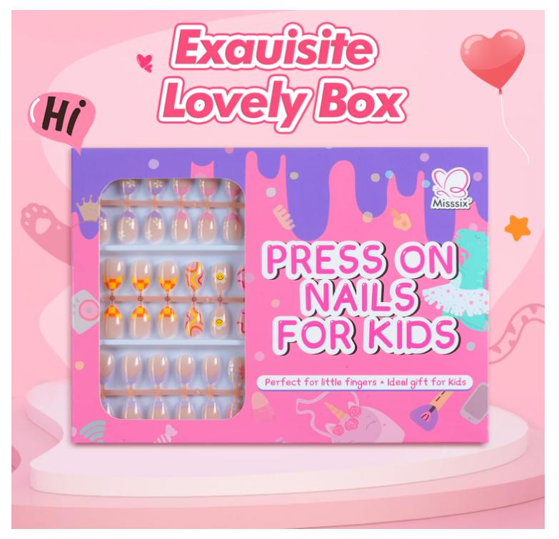 Misssix 78 Pcs Press on Nails for Kids, 3 Pack Kid Fake Nail Kit Cute Press on Nails, Old Colorful Flower Glue On Nails Stick On Nails for Girls 8-12 Years