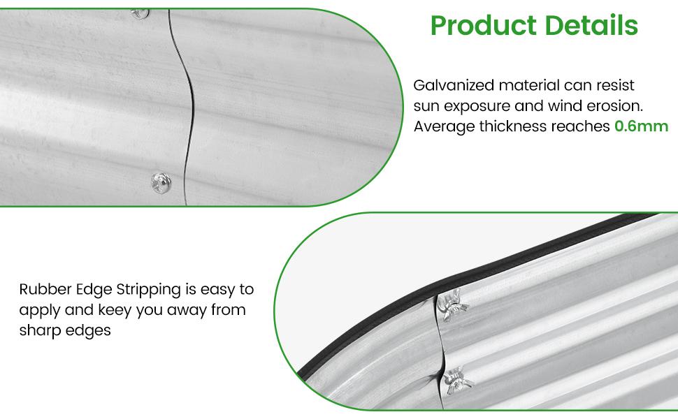 【GARVEE】Galvanized Silver Raised Garden Bed Kit 4.5×2×1ft, 2pcs Oval Metal Planter Boxes for Vegetables, Flowers, and Fruits with Anti-Rust Coating and Rubber Edge Protection, Outdoor Durable Garden Solution