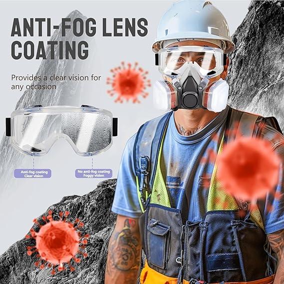 Dust-Proof Integrated Respirator & Half Face Mask Reusable with Safety Goggles , 15-in-1/11-in-1 Dual Filter Cartridge (Anti-Dust/Chemical/Pesticide) | For Spray Painting, Cutting,Carpentry, Anti-Chemical,Grinding,DIY Security Protection