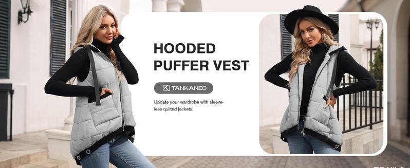 Women's Hooded Outwear Vest Lightweight Zipper Up Padded Gilet With Pockets