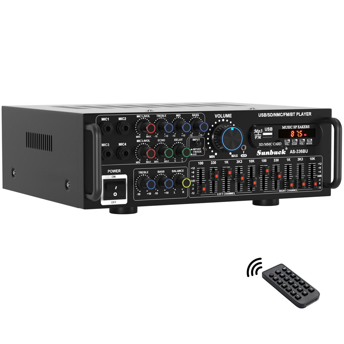 Bluetooth 5.0 HiFi 2000W(Peak) Stereo Power Amplifier For Home Car Mixer Radio Subwoofer Smartphone Audio Universal Karaoke FM USB SD AUX,Remote Control