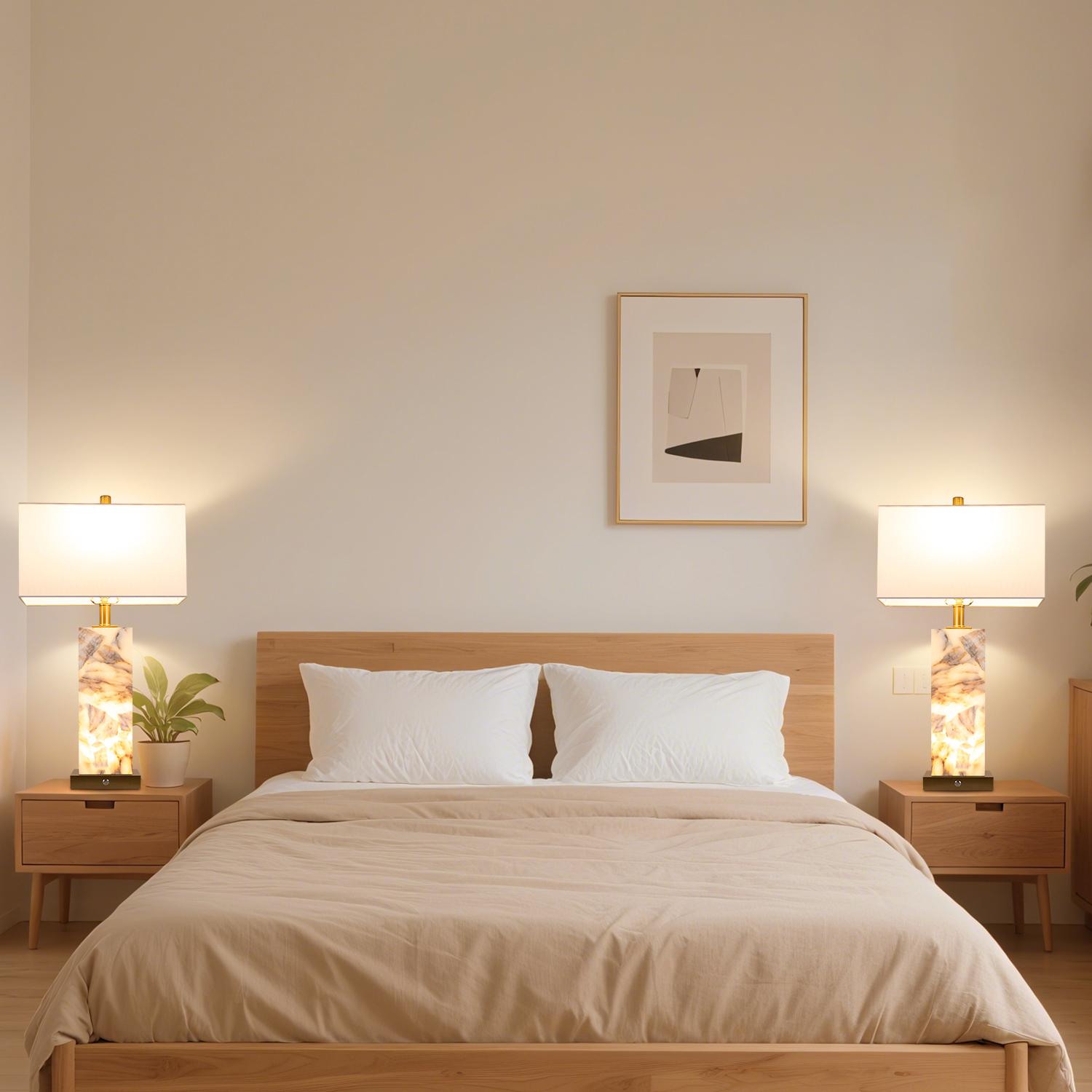 GLITGATE Natural Marble Table Lamps 2 PC, Modern Table Lamp, Nightstand Lamp, Side Table Lamp with 3-color temperature, Bedside Lamps with USB Ports, with 2 USB Ports, For bedrooms, End Table Lamps for Living Rooms GLITGATE Natural Marble Table Lamps 2 PC, Modern Table Lamp, Nightstand Lamp, Side Table Lamp with 3-color temperature, Bedside Lamps with USB Ports, with 2 USB Ports, For bedrooms, End Table Lamps for Living Rooms