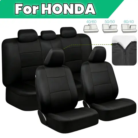 For Honda Sporty Two-Tone 5 Seat Car Auto Front Rear Seat Cover Full Set Flat Cloth Polyester Cushion Pad Protector Mat Durable 4 Season Anti-Slip Breathable