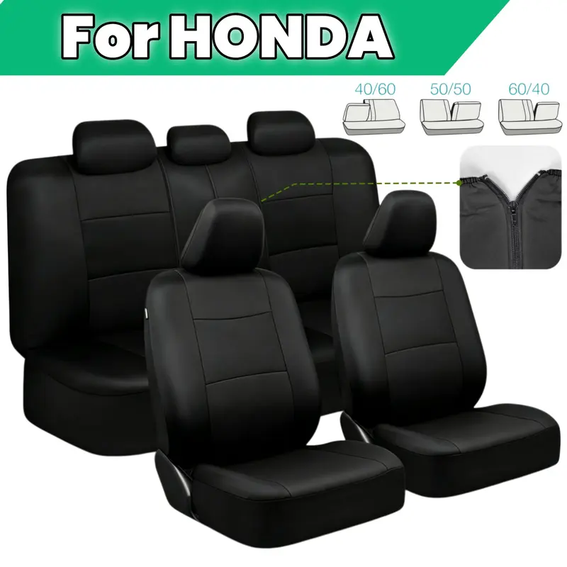 For Honda Sporty Two-Tone 5 Seat Car Auto Front Rear Seat Cover Full Set Flat Cloth Polyester Cushion Pad Protector Mat Durable 4 Season Anti-Slip Breathable