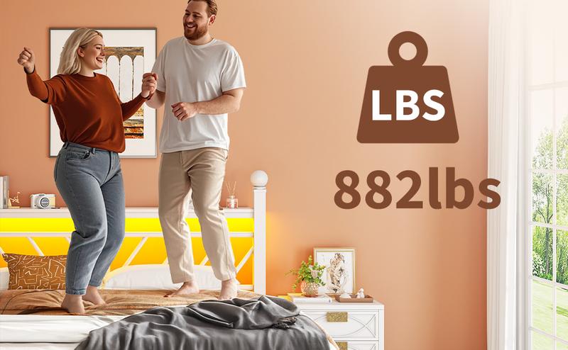 [RaybeeBrandyDay]RaybeeFurniture Twin/Full/Queen Metal Bed Frames ,with LED Lights and Charging Station, Sturdy Bed Frames with Headboard and Footboard, with Storage Shelves and Under Bed Storage, No Box Spring Needed, Noise Free[Black Friday]