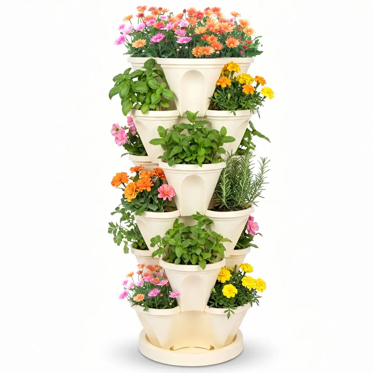 6-Tier Stackable Vertical Garden Planter with Smart Drainage System - Elevated, Minimalist Space-Saving Stand for 18 Plants, Modern Nursery Pots, Patio Planter Box for Strawberry, Herb (Indoor/Outdoor/Balcony Use), Elevated Planter, Modern Plant Pots