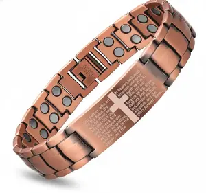 Men's Cross Magnetic Bracelet with Ultra Strength Magnets Adjustable Links Jewelry Box Gift Sizing Tool Included for Perfect Fit