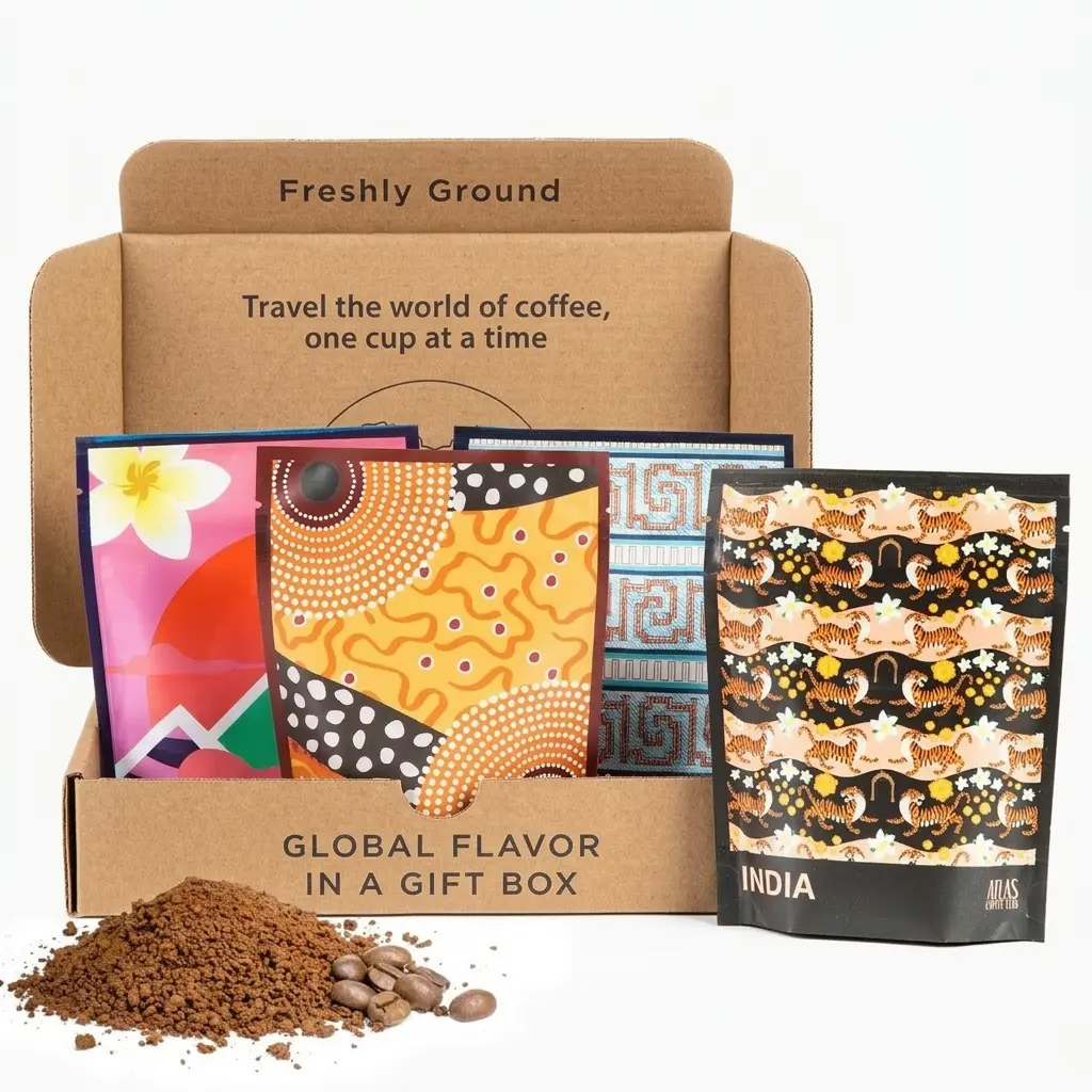 Atlas Coffee Club World of Coffee Discovery Set - Freshly Ground 4 Pack Sampler of 1.8oz Single-Origin Coffees