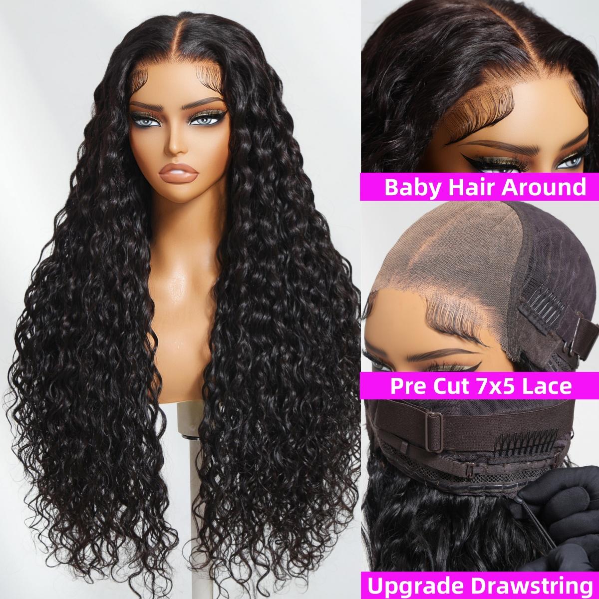 【Bye Bye Slip】 UNice Water Wave Wig with Free Baby Hair Pre-Cut 7x5 HD Lace Closure Human Hair Wigs with Drawstring Ready To Wear Invisible Knots Wig for Beginners Friendly All Day Secure  #greenish #TikTokShopSpringGlowUp