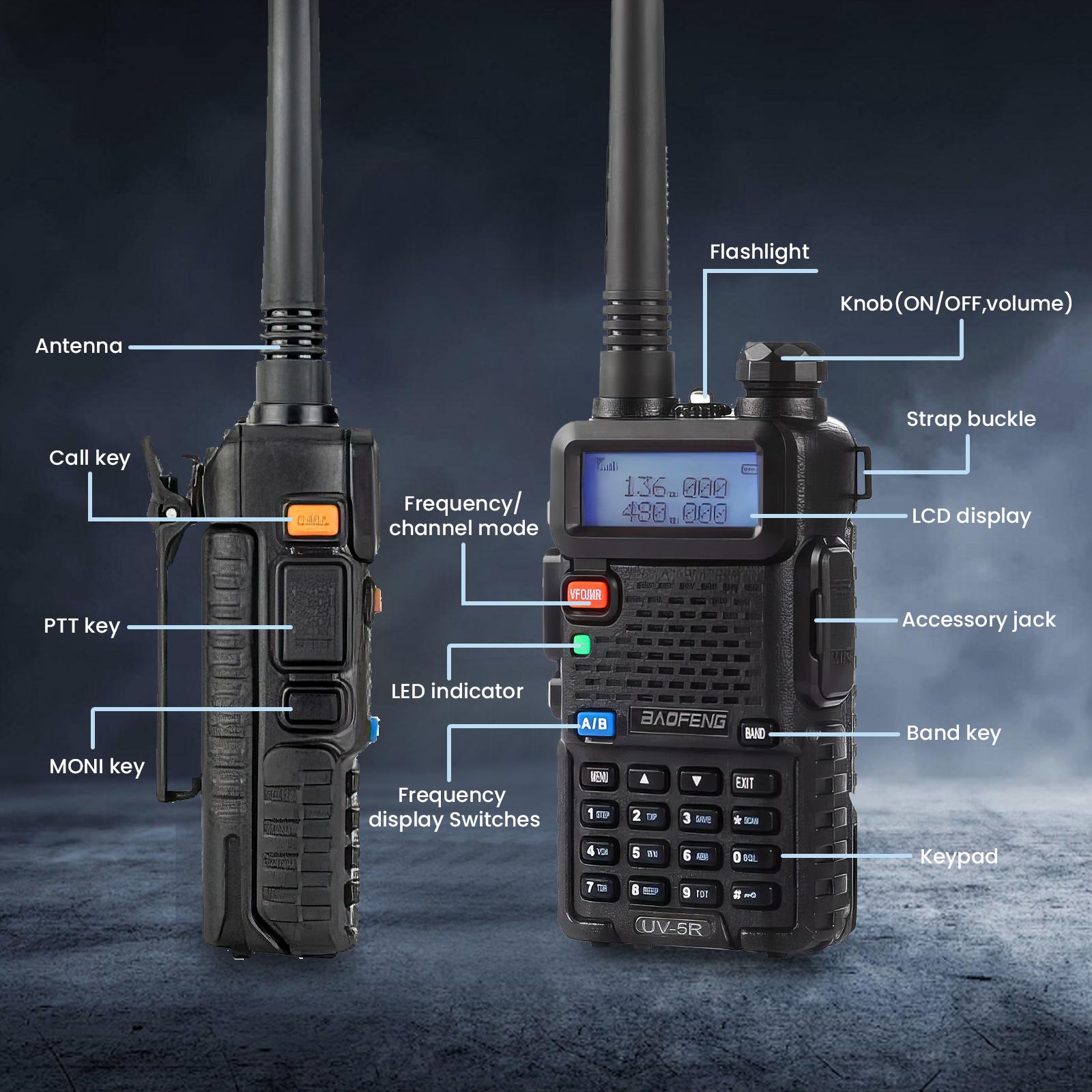 Baofeng Radio UV-5R Dual Band Portable Walkie Talkie, Rechargeable Long Range Ham Radio Handheld Two Way Radio with 6xAA Battery Case, Survival Gear for Outdoor, Hiking, Emergency Audio