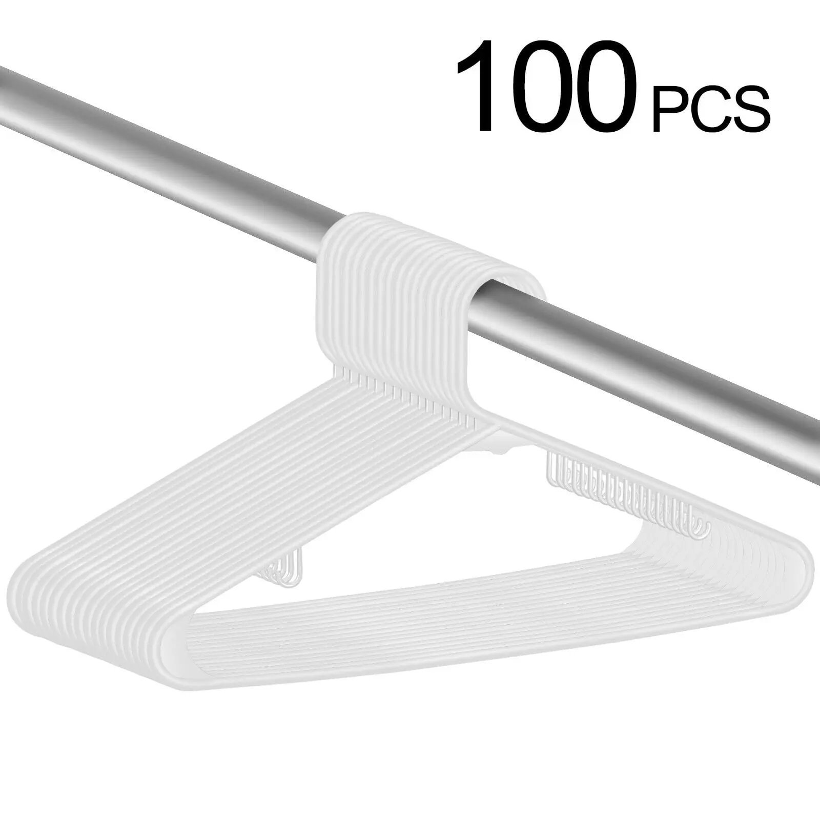 Segawe Durable Plastic Coat Hangers, 100-Piece Ultra-Thin Heavy-Duty Hangers with 11lb Capacity, Double Hooks & Glossy Look, Closet Space-Saving Home Organizer for Laundry, Coat Hanger