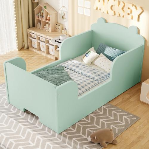 [Bellemave]Toddler Floor Bed Frame, Cot Bed for Boys and Girls Ages 3-6, Bear Shape Toddler Bed