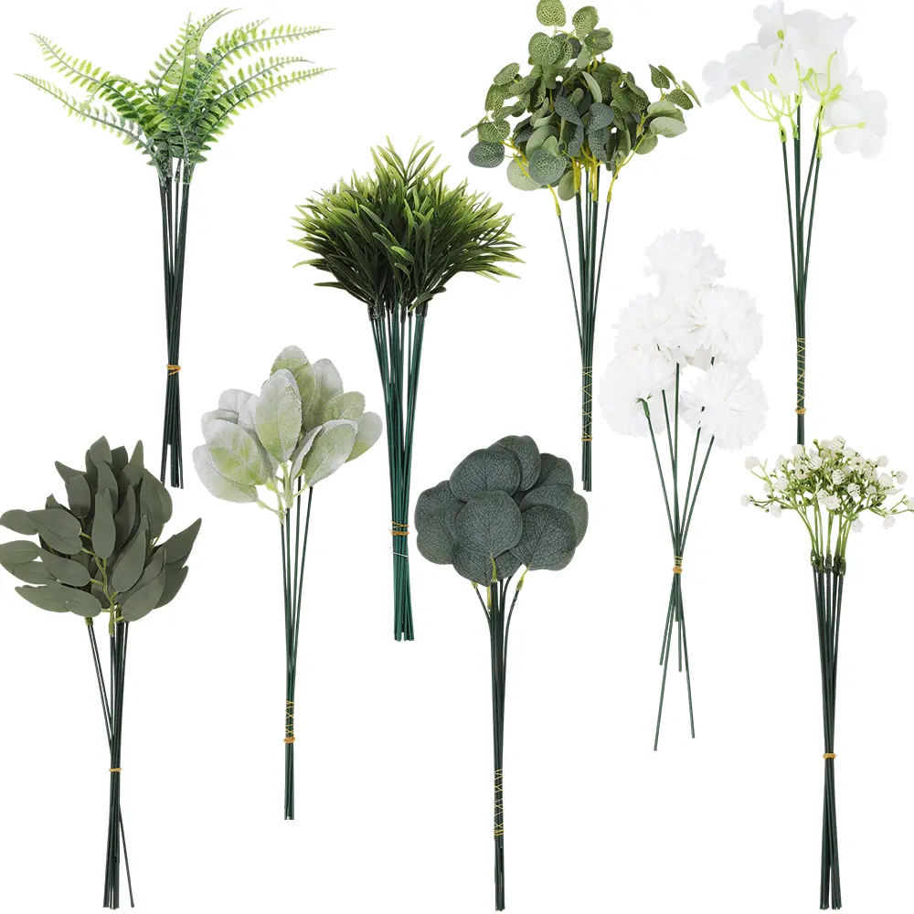 Artificial Greenery Stems Box Set,65 Pcs with 8 Kinds of Faux Greenery Branches Fake Eucalyptus for Wedding DIY Bouquets Floral Arrangement Table Centerpieces (Dusty Green & White)