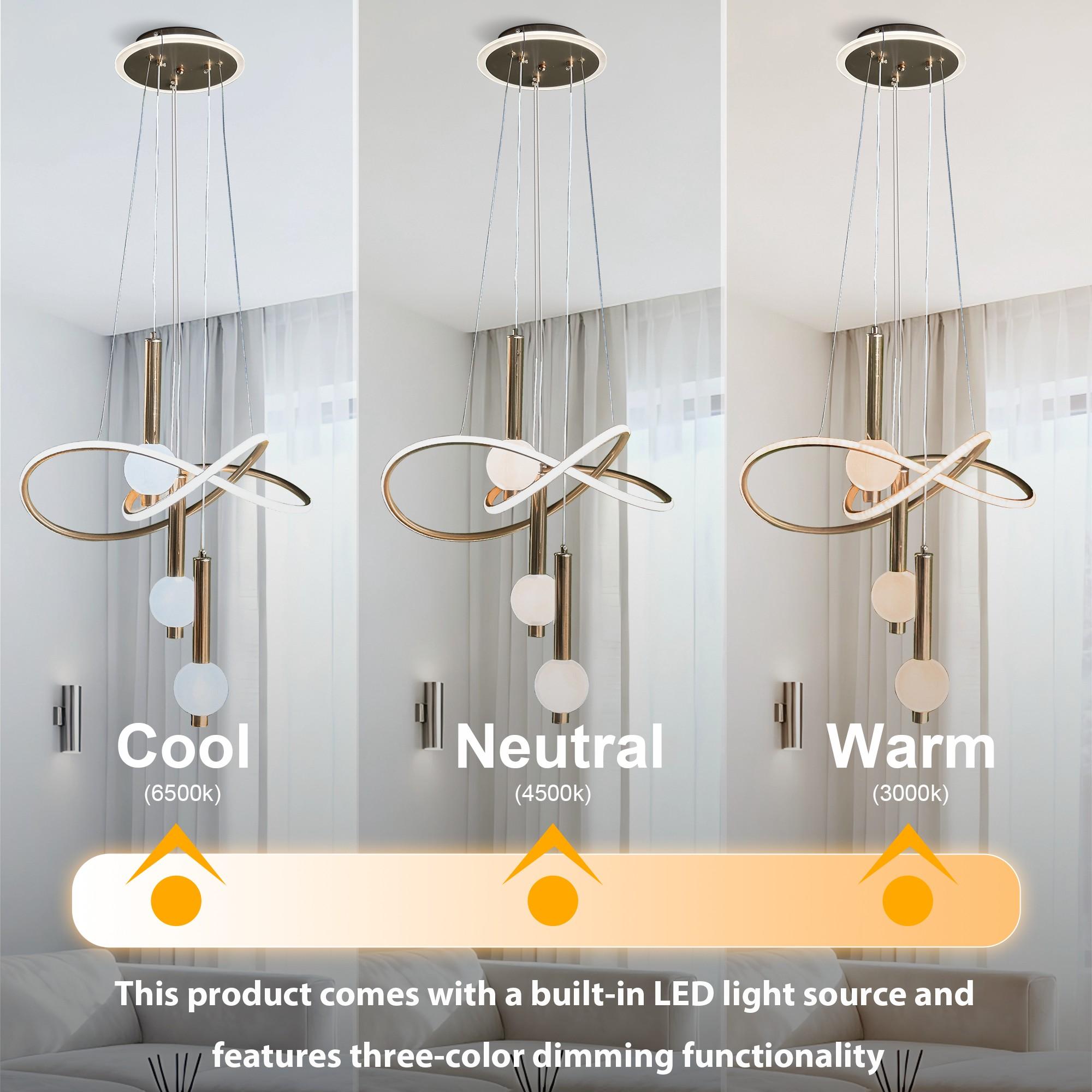 Modern Gold 3-Light Lollipop Pendant Chandelier, 3-Color Dimmable LED, Adjustable Height, Sculptural Design, Glowing Ceiling Plate, 110V Home Decor Home Lighting for Dining Room, Hallway