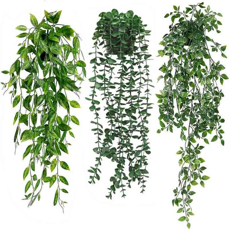 3-Pack Lightweight Synthetic Hanging Potted Greenery - Decorative Fake Fresh Green Leaves Indoor-Outdoor Artificial Plants for Home, Office Wall Decor & Balcony (Home Improvement, Garden Supplies, Garden Pots & Planters)