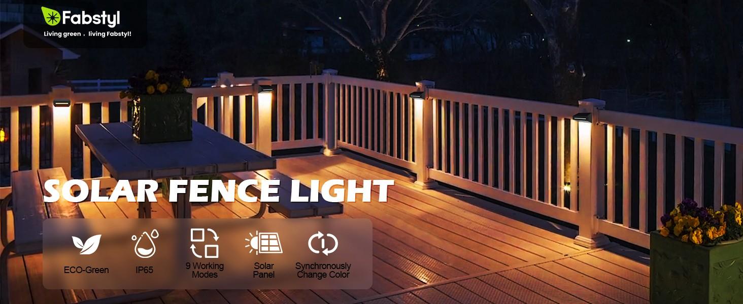 FabStyl Solar Fence Wall Ourdoor Ambient Lights for Decoration, 9 Color Lighting Modes, Waterproof Solar Powered Lights, RGB LED Lights with Synchronous Color Switching Function, Suitable for Deck, Yard, Railing , Wall, Patio FallFreshness FabStyl Solar Fence Wall Ourdoor Ambient Lights for Decoration, 9 Color Lighting Modes, Waterproof Solar Powered Lights, RGB LED Lights with Synchronous Color Switching Function, Suitable for Deck, Yard, Railing , Wall, Patio FallFreshness