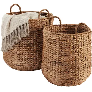 Best Choice Products 2-Piece Round Nesting Baskets W/Handles, Handwoven Water Hyacinth, Storage Organizer