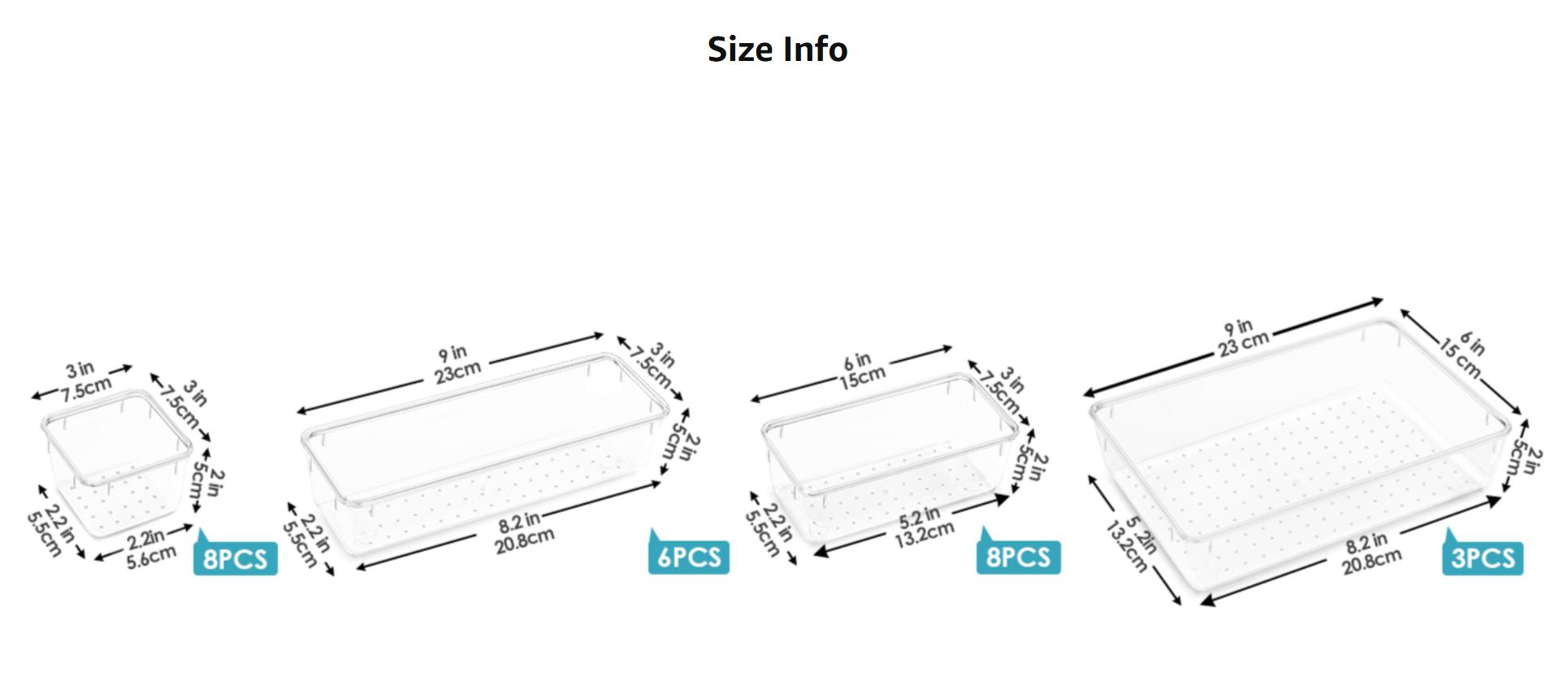 25PCS Clear Plastic Drawer Organizer Set 4 Sizes Desk Dividers Storage Bins for Makeup Jewelry Gadgets Kitchen Bedroom Bathroom Office Organization Home Decor with Divided Compartments Adjustable Transparent Boxes