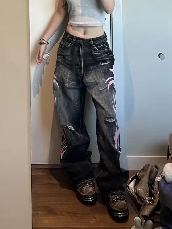 Unisex Y2K Retro Street-Style Wide-Leg Jeans for All-Season, Comfortable And Loose-Fitting, Perfect for Casual Outings Pants,Fashion Denim Flare Pants for Women and Men Harajuku Hip-hop Pants,Streetwear Trouser,Womenswear Bottom