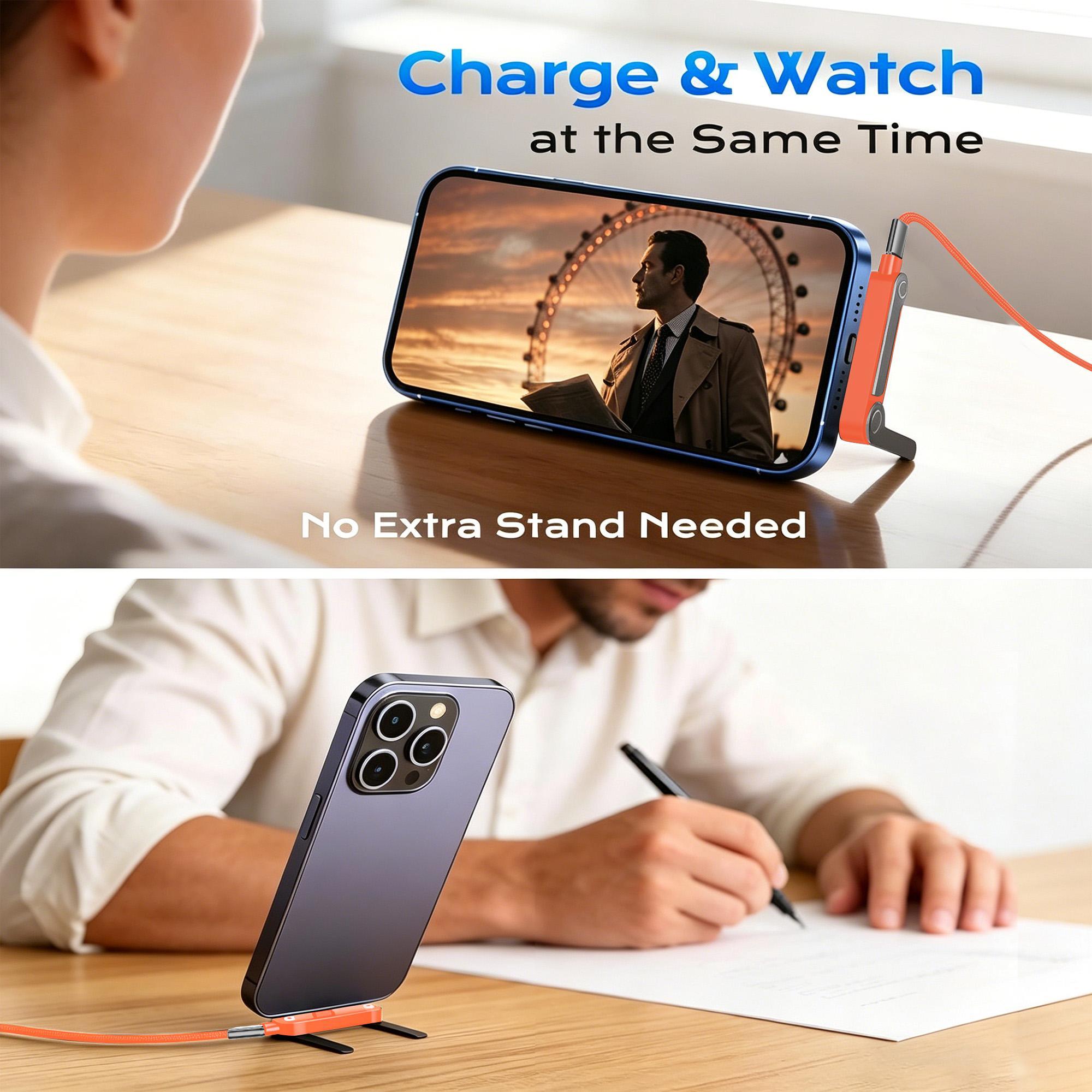 MOJUE 240W Invisible Stand Fast Charging Cable, 240W USB C to USB C Flat Cable 90 Degree Angled, Sideways Phone Type C Charger Cord (4.9FT) Compatible with iPhone 15 16 17 Series ,Samsung S26 S25