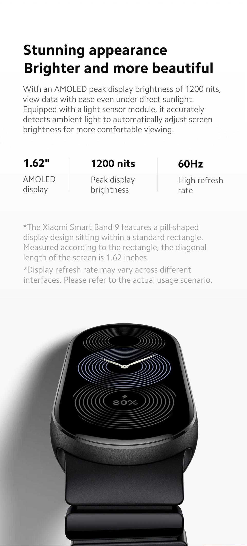 Smart Band 9 Global Version  1.62" Amoled Display | up to 21 Days of Battery Life | Over 150 Workout Modes - Wearable Bluetooth Alloy Aluminium Watches Android Charging Screen