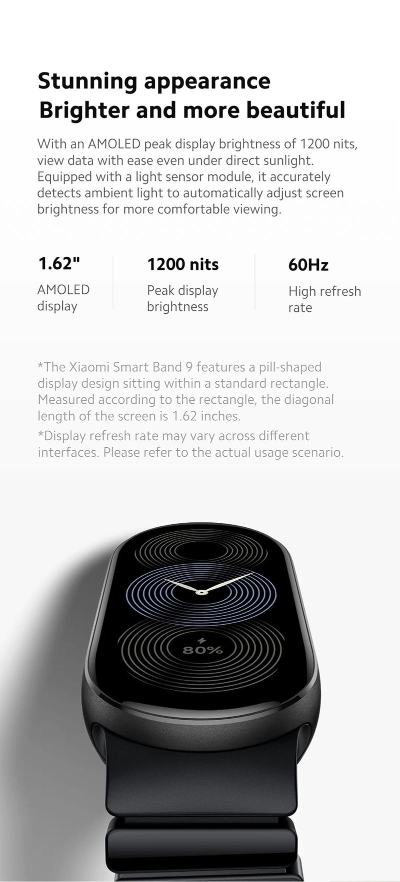 Smart Band 9 Global Version  1.62" Amoled Display | up to 21 Days of Battery Life | Over 150 Workout Modes - Wearable Bluetooth Alloy Aluminium Watches Android Charging Screen