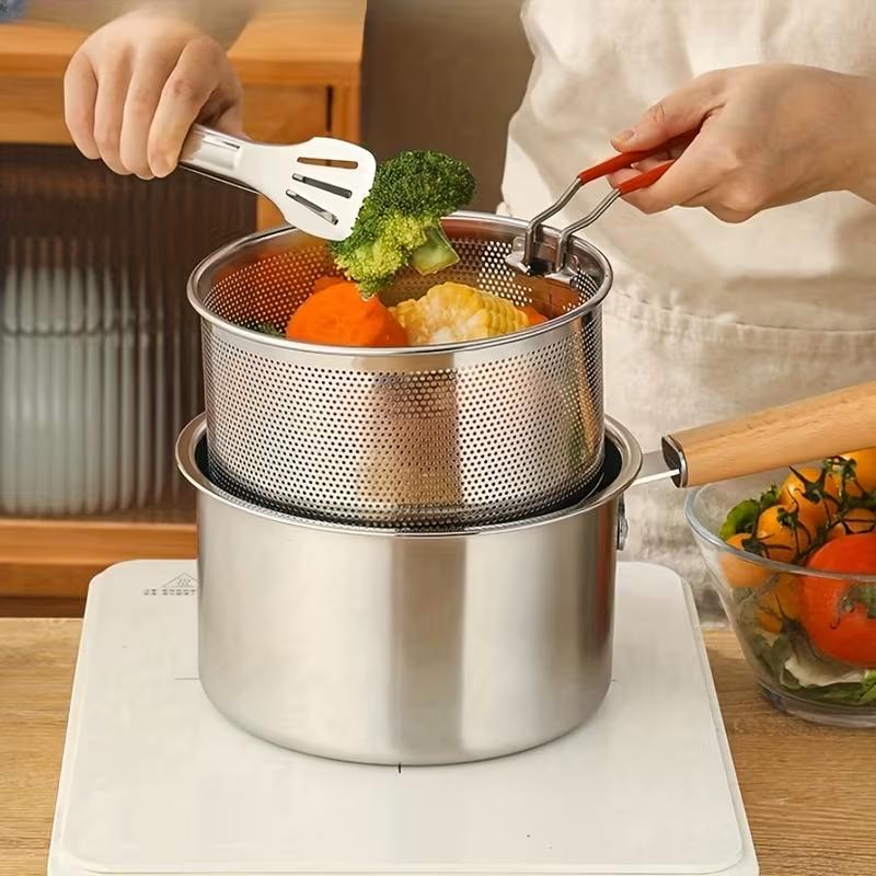 Stainless Steel multifunctional fryer- Deep fryer with basket-Non-Stick Saucepan-Deepfryer-Kitchenmusthaves-Suitable for Induction & Gas Stoves