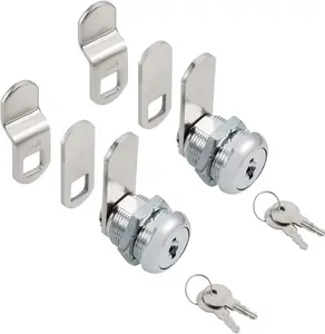 Cabinet Cam Locks Keyed Alike, 5/8” Cylinder Cam Locks for Tool Box RV Compartment Mailbox Vending Machine Drawer File Cabinet, Fits 3/8” Max Panel Thickness, Chrome Finish with 3 Cams and 2 Keys WOOCH