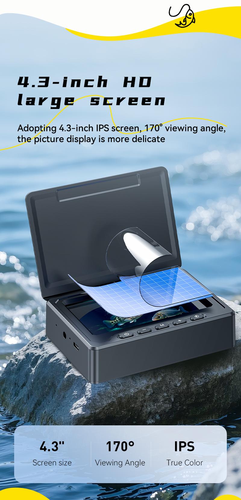 Underwater Fishing Camera with Infrared Night Vision Light Portable Fish Finder 65ft Cable 4.3 Inch IPS & HD Lens for Ice Lake Boat Kayak Ocean Fishing 100kg Capacity 2000mAh Battery